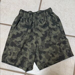 Boys Free Fly Olive Green Camo Athletic Shorts